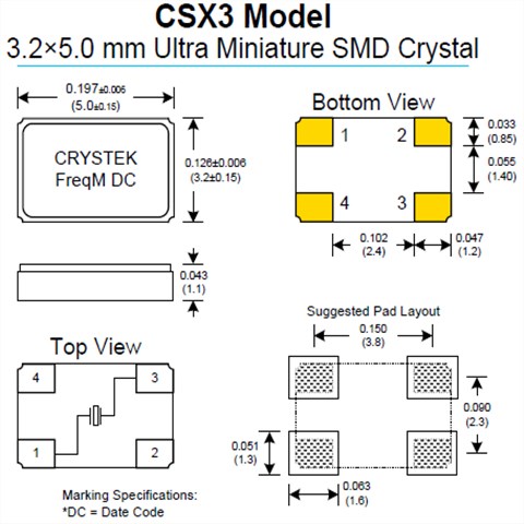 Crystek晶振,贴片晶振,CSX3晶振,无源晶振
