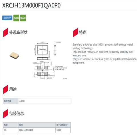 XRCJH13M000F1QA0P0|13MHz|TAS-3225J|-30~85℃