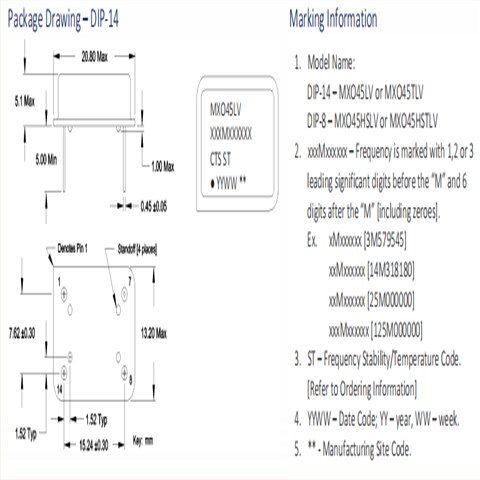 MXO45LV-2C-40M0000,6G基站晶振,美国CTS长方形钟振