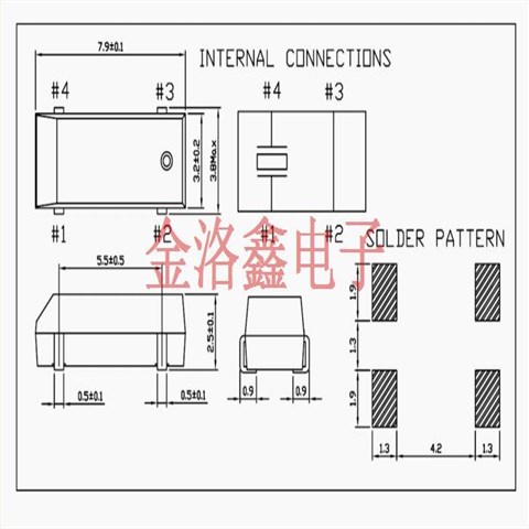 8038贴片晶振,G43270018,G4黑色面晶振,32.768K晶体,DIODES谐振器