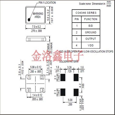CO4305-16.000-EXT-T-TR,高密度晶振,CO43贴片晶振,3.3V压电控制晶振