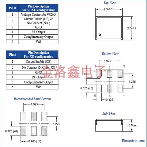 ASG2-D-V-A-100.000MHz-T,5G基站晶振,2520微型贴片晶振,网络应用晶振