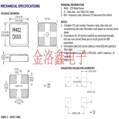 41MC020M000100,CTS西迪斯晶振,2016mm晶振 41MC020M000100,CTS西迪斯晶振,2016mm晶振