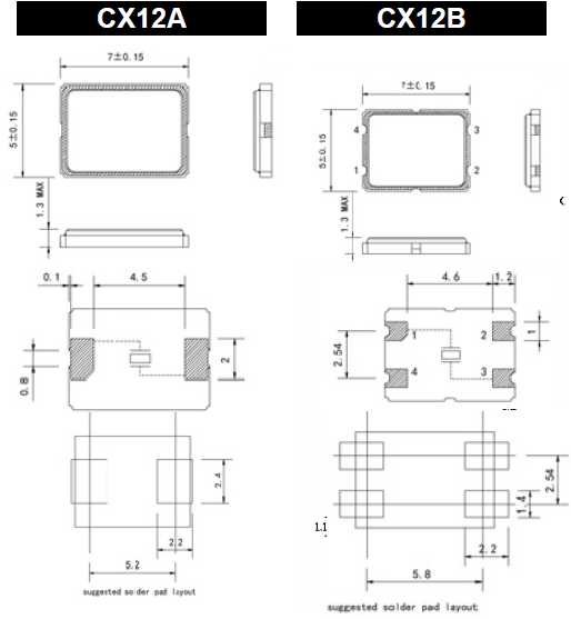 进口石英谐振器,7050mm贴片晶振,CX12B晶振