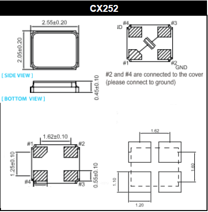 2520小型4脚晶振,美国进口石英晶振,CX252晶振