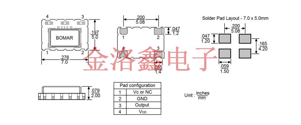 B1701-ADCS3-20.000000,Bomar博马尔有源晶振,B1701压控温补晶振