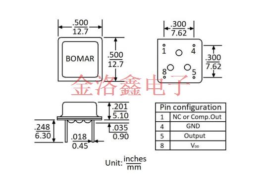 B19005-BDMHP-20.000000,Bomar石英插件晶振,B19005温补差分晶振