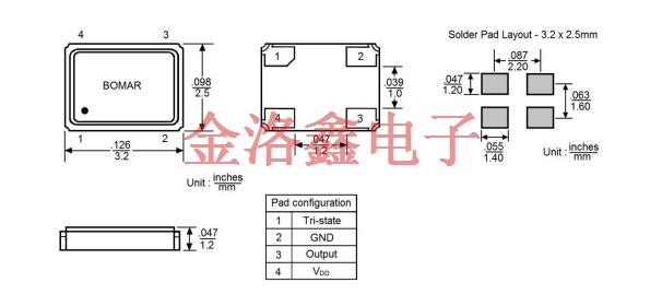 B1325-AABS3T-10.000000,Bomar欧美振荡器,B1325有源贴片晶振