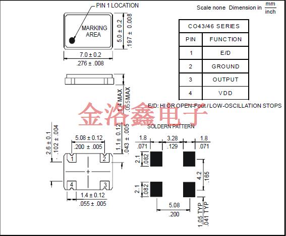 CO4305-16.000-EXT-T-TR,高密度晶振,CO43贴片晶振,3.3V压电控制晶振
